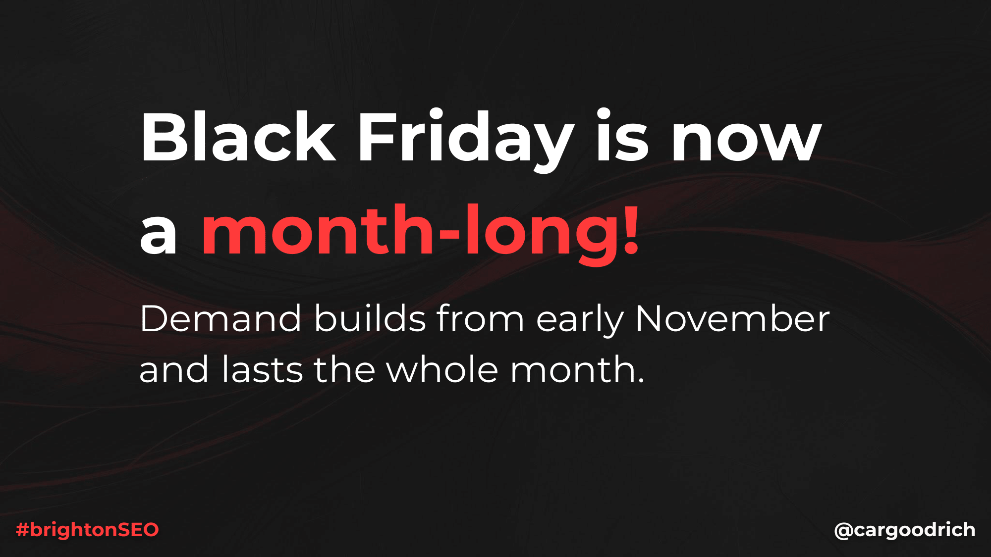 Slide explaining that Black Friday demand builds from early November and lasts throughout the month