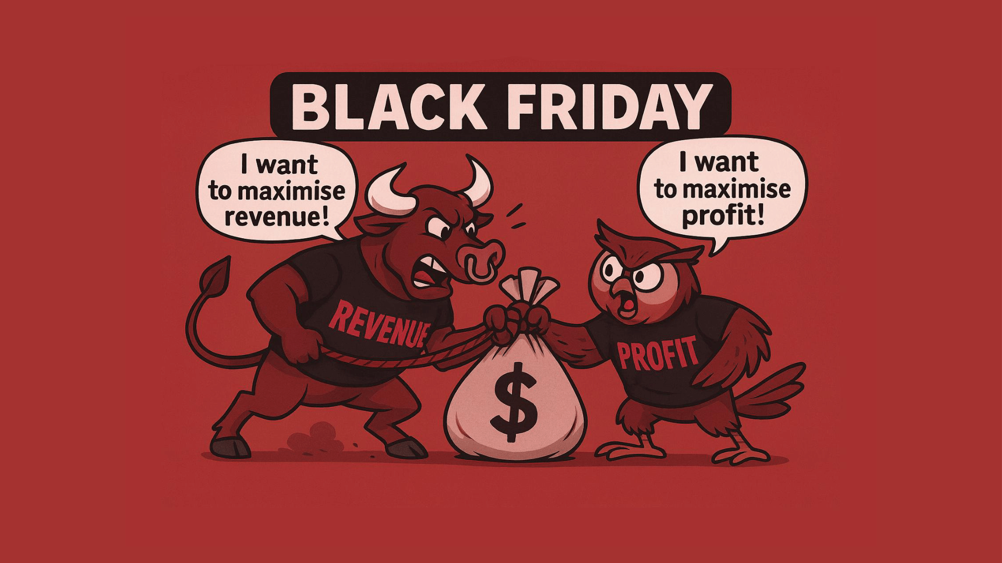 Illustration showing revenue and profit competing during Black Friday promotional strategy