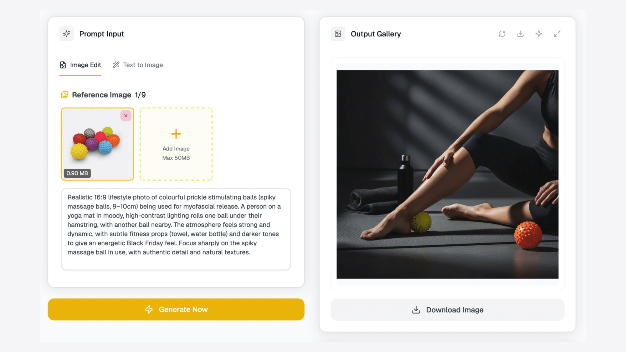 Example of AI image generation using reference images and prompts to create lifestyle ad creative for e-commerce campaigns
