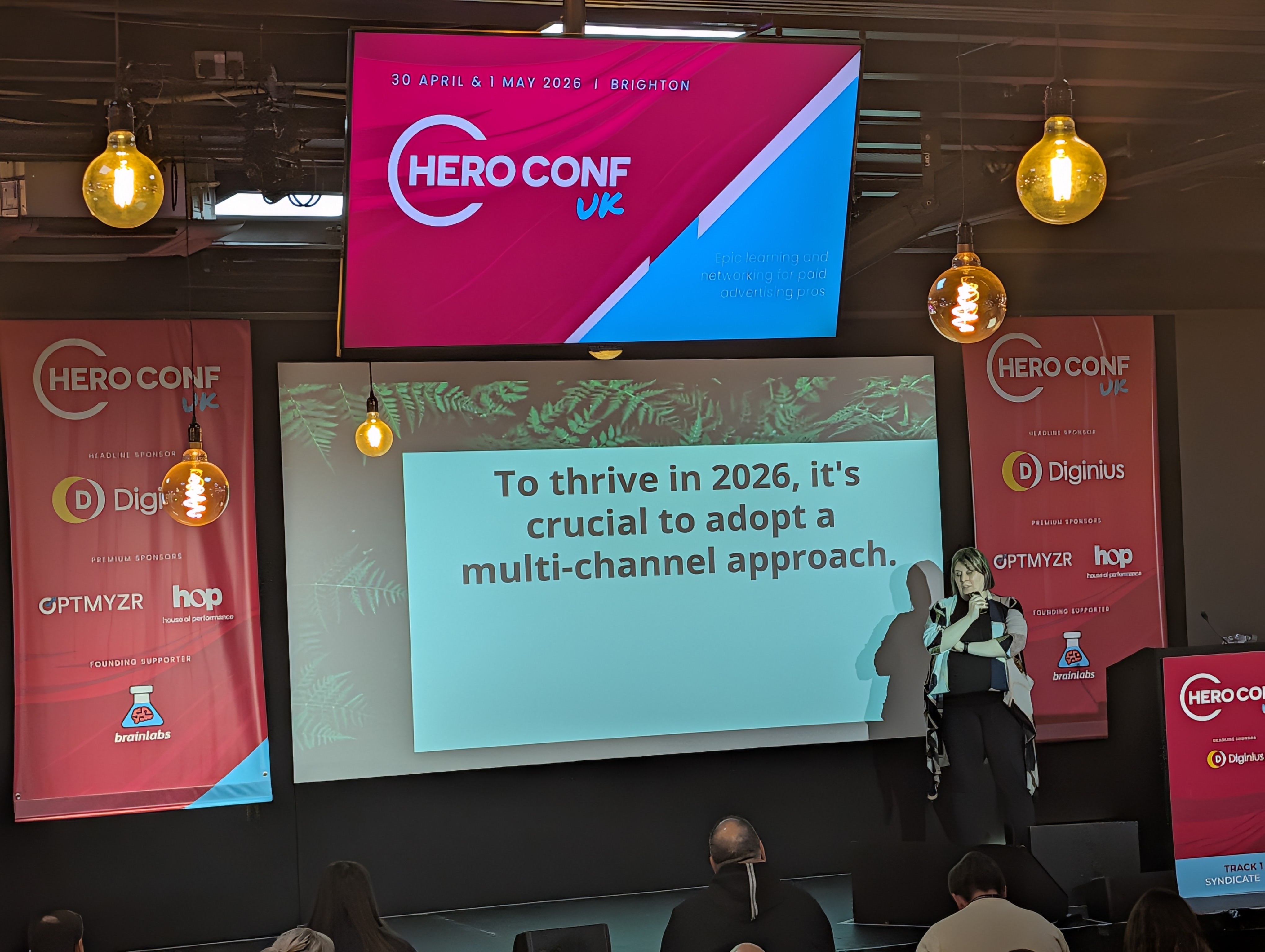 Sarah Sal's slide at HeroConf April 2026 on building a joined-up multi-channel paid search strategy for 2026